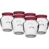 Amfora-purkki 580 ml (fi 82) viininpunaisella kannella 6 kpl ['purkkisarja', ' hapatuspurkit', ' hillopurkit', ' kannelliset purkit', ' purkit fi 82', ' kannelliset purkit 6 kiinnitystä', ' purkit viininpunaisilla kansilla', ' säilöntään', ' säilykkeisiin', ' hunajapurkit', ' hunajalle', ' pullea purkki', ' purkki 0', '5 l', ' pastörointiin']