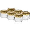 Matalapurkki 200ml - kultaisella kannella fi 82/6, 6kpl. ['matalapurkki', ' lasipurkki', ' 200ml purkki', ' twist-off kansi', ' hillopurkki', ' säilytysastia', ' kotitekoiset säilykkeet', ' silli purkki', ' salaattipurkki', ' jälkiruokapurkki']