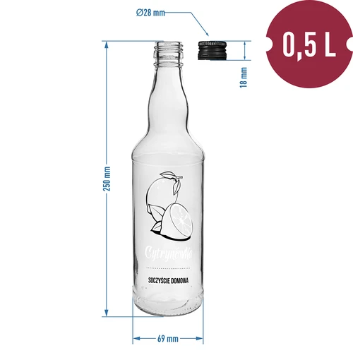 500 ml pullo kierrekorkilla, painatus "Cytrynówka", 1 kpl - 4