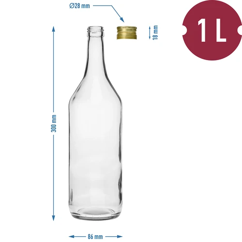1 L Pöytäpullo kierrekorkilla fi28 - 4 kpl - 6