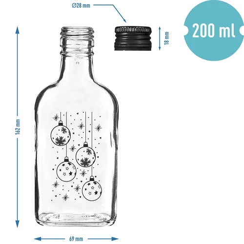Taskumattimallinen pullo 200 ml kierrekorkilla, painatus "Joulupallot", 1 kpl - 5
