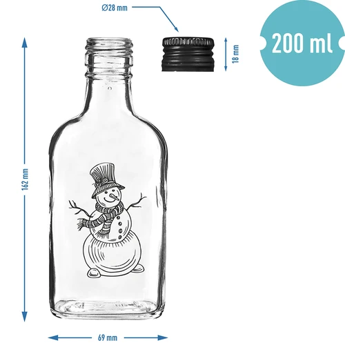 Taskumattipullo 200 ml kierrekorkilla, Lumiukko-painatus, 1 kpl. - 5