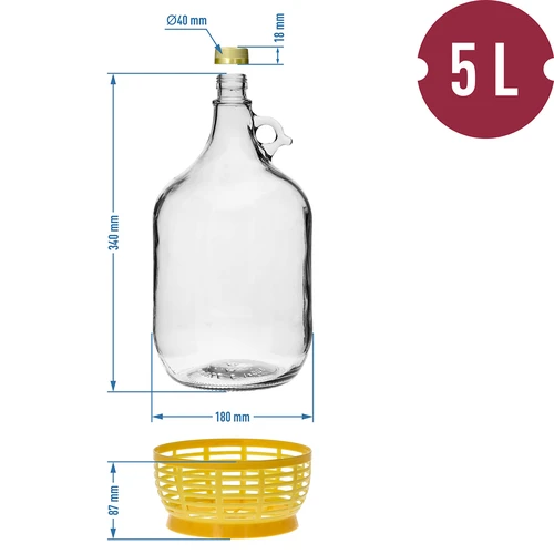 4 x Dama 5L korkilla, käymisputkella, sulkimella ja korilla - 10