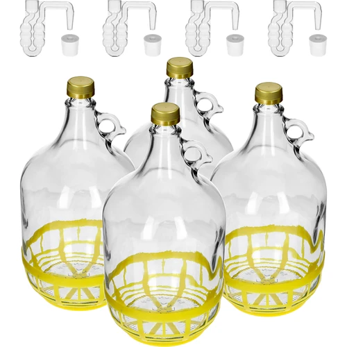 4 x Dama 5L korkilla, käymisputkella, sulkimella ja korilla