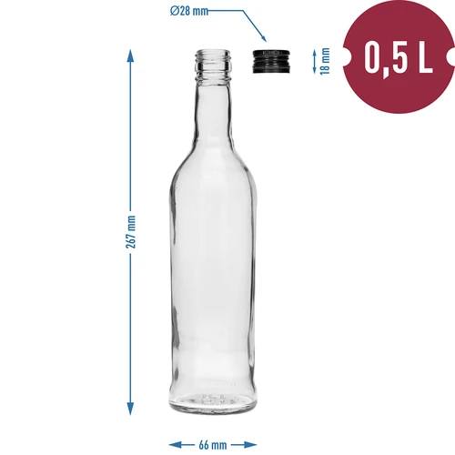 500 ml Hoikka Pullo, mustalla kierrekorkilla, vodkalle, 6 kpl - 7