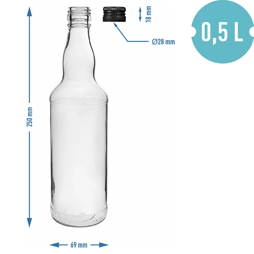 500 ml pullo vodkalle, mustalla ruuvikorkilla, 6 kpl - 5