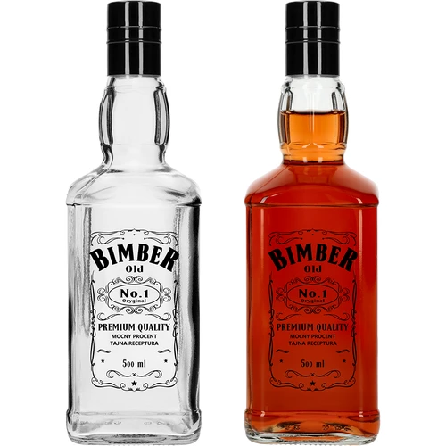 Daniels-pullo 500 ml kierrekorkilla, painatus "Bimber OLD", 1 kpl