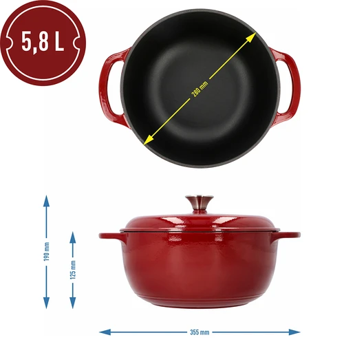 Emaloitu valurautapata - viininpunainen, 5,8L - 4