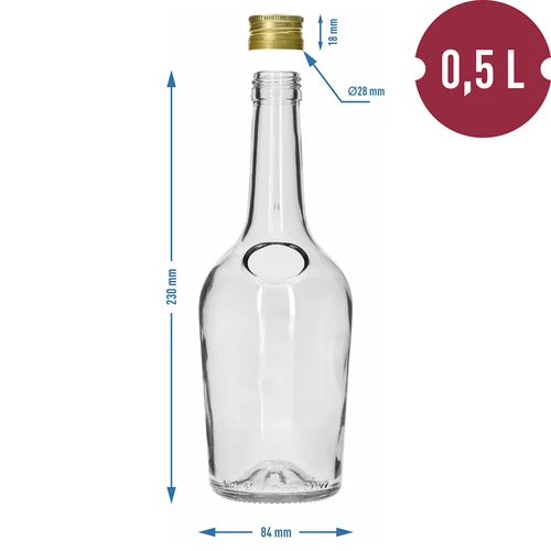 GLORIA-pullo 0,5 L, kullanvärinen kierrekorkki fi 28, 1 kpl - 6
