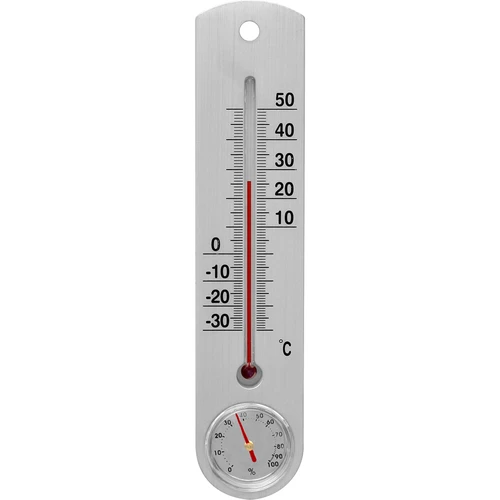 Hopeinen yleislämpömittari hygrometrillä (-30°C - +50°C) 25cm