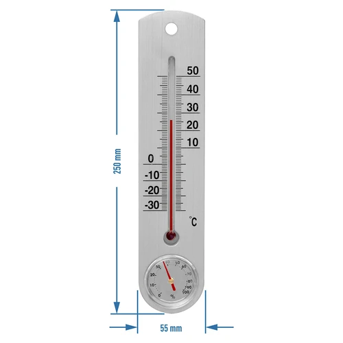 Hopeinen yleislämpömittari hygrometrillä (-30°C - +50°C) 25cm - 2