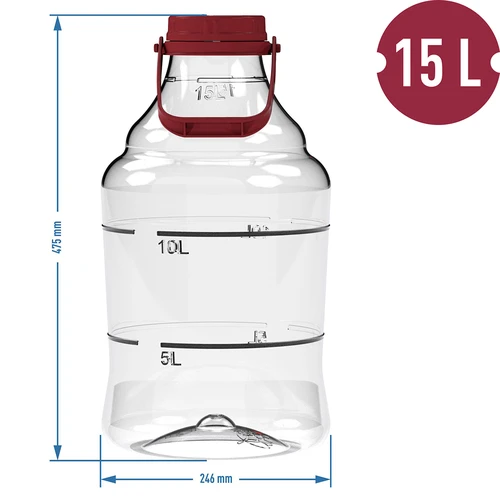 Kevyt, särkymätön viinipullo, jossa kahva, 15 L - 6