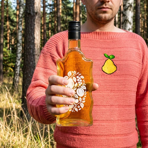 Klasztorna-pullo 500 ml kierrekorkilla ja painatuksella "Hedelmät", kuvio 1 - 8
