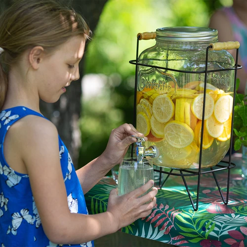 Limonadipurkki 8 L - hanalla, metallisella telineellä kahvoilla - 8