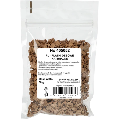 Luonnolliset tammilastut alkoholien aromatisointiin (viski, valkoviini), 50 g - 2