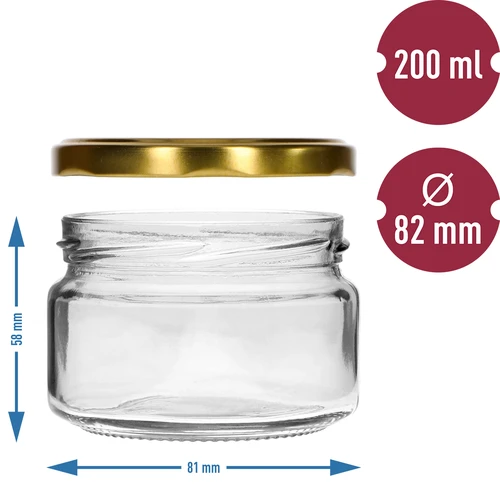 Matalapurkki 200ml - kultaisella kannella fi 82/6, 6kpl. - 5