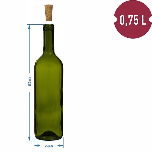 Oliivinvihreä viinipullo 0,75 L - pakkaus 8 kpl - 6