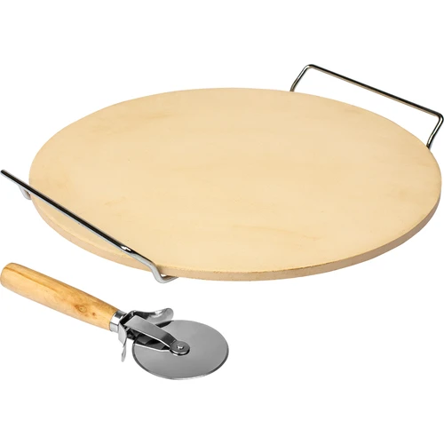 Pizzakivi kahvalla ja veitsellä, kordieriitista, pyöreä 33 cm - 2