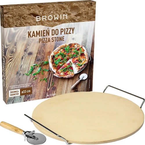 Pizzakivi kahvalla ja veitsellä, kordieriitista, pyöreä 33 cm - 6