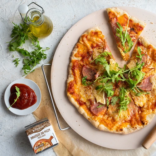 Pizzakivi kahvalla ja veitsellä, kordieriitista, pyöreä 33 cm - 13