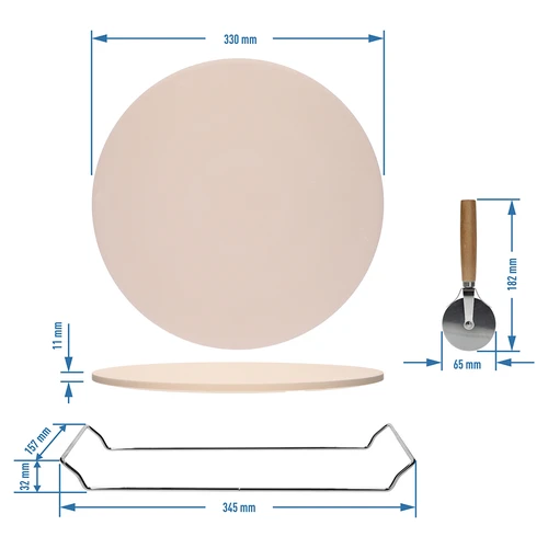 Pizzakivi kahvalla ja veitsellä, kordieriitista, pyöreä 33 cm - 8