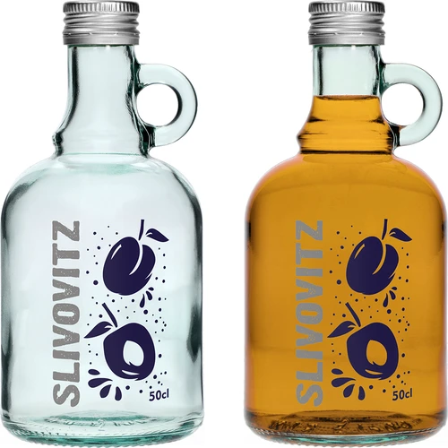 Pullo 0,5 L kierrekorkilla ja 2-värisellä painatuksella Slivovitz - 4 kpl - 4