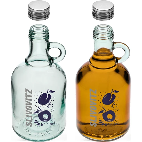 Pullo 0,5 L kierrekorkilla ja 2-värisellä painatuksella Slivovitz - 4 kpl - 5