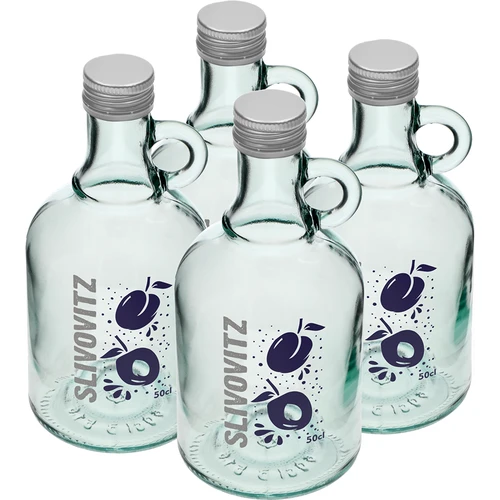 Pullo 0,5 L kierrekorkilla ja 2-värisellä painatuksella Slivovitz - 4 kpl - 2