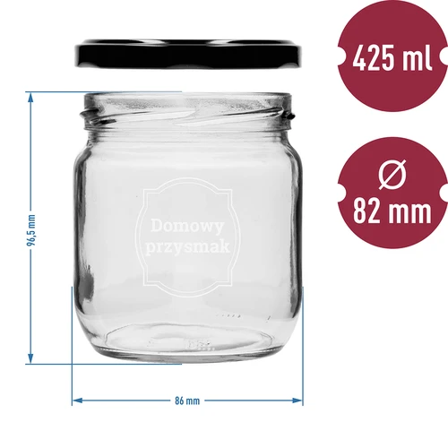 Purkit TO 425ml painatuksella „Kotitekoinen herkku” ja mustalla kannella fi 82 - 3 kpl - 6
