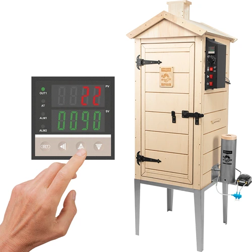 Sähköinen savustinkaappi dragON PLYWOOD NATURE 100E lämmitysmoduulilla ja ohjaimella