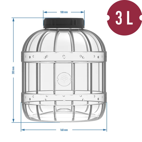 Särkymätön, monikäyttöinen purkki mustalla kannella, 3L - 4
