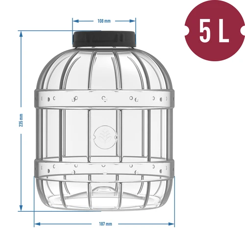Särkymätön, monikäyttöinen purkki mustalla kannella, 5L - 4