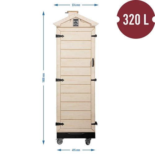 Savustuskammio sertifioidusta vanerista, kehyksetön, 320 L, pyörillä - 4
