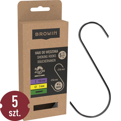 Savustuskoukut – S-malli, 45° leikattu kärki, 3 mm x 150 mm, 5 kpl