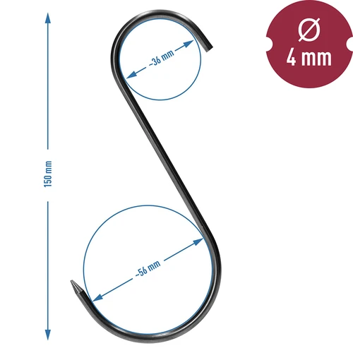 Savustuskoukut – S-malli, teroitetut, 4 mm x 150 mm, 15 kpl - 6
