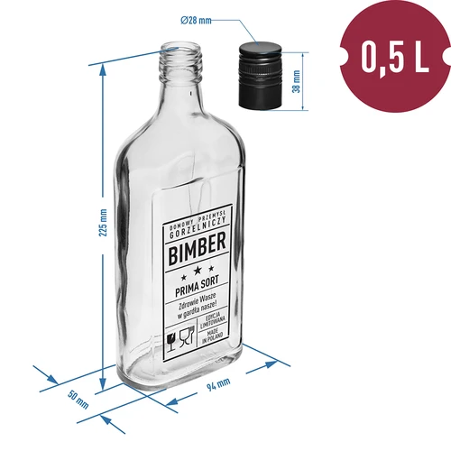 Piersiówka-pullo 500 ml kierrekorkilla, painatus "Bimber PRL", 1 kpl - 5