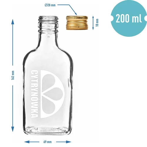 Taskumattimallinen 200 ml pullo kierrekorkilla ja painatuksella „Cytrynówka”, malli 2 - 4