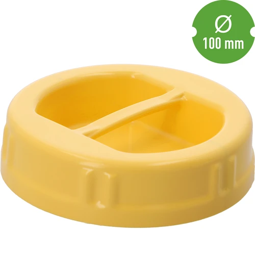 Muovinen twist-off-kansi TO Ø100 mm, keltainen, kahvalla, lasipurkkeihin - 3