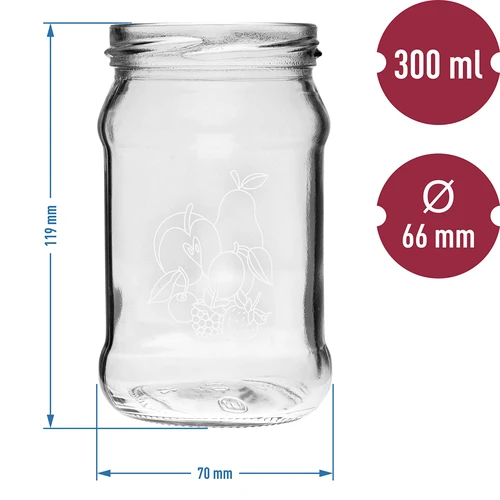 TO-purkki 300ml painatuksella - hedelmäsekoitus ja kansi fi66/4 - 6 kpl - 6