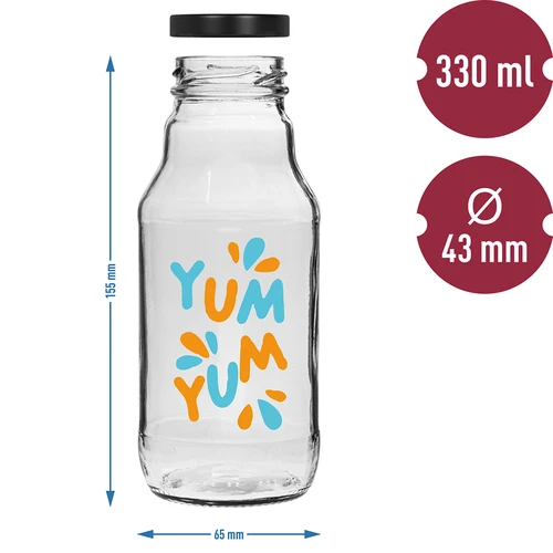 Twist off -pullo 330 ml kierrekorkilla fi43 ja värikkäällä painatuksella - 6 kpl - 6