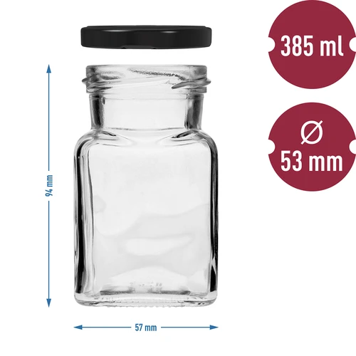 Twist-off purkki 150ml Neljä kulmaa fi 53 mustalla kannella, 6 kpl - 6