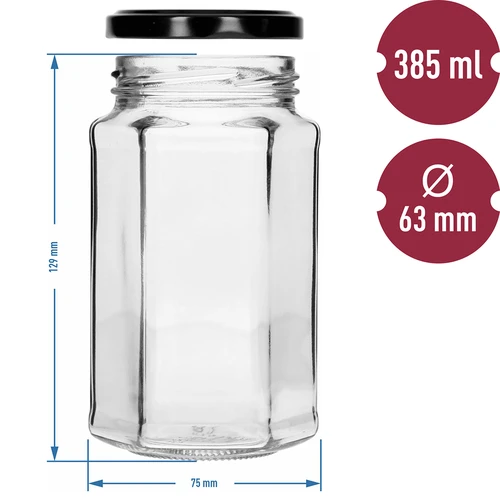 Twist off -purkki 385ml mustalla kannella fi 63, 6 kpl. - 7