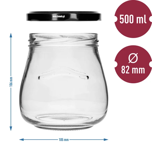 Twist-off purkki 500ml "Käänteinen Amfora" mustalla kannella fi 82/6, 6 kpl. - 9