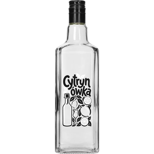 Tynktura-pullo 500 ml, ”Cytrynówka”-painatuksella ja kierrekorkilla
