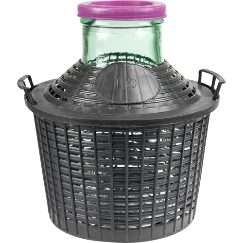 Viinipallo 10 L leveällä kaulalla muovikorissa