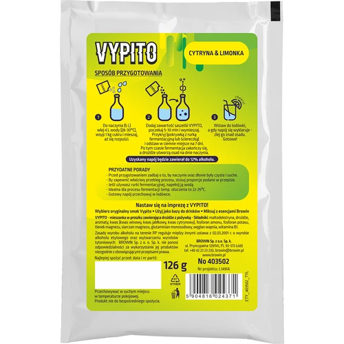 VYPITO 12%, pussi 18 juomalle - Sitruuna & lime, 126 g - 2