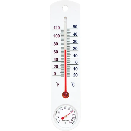 Yleiskäyttöinen valkoinen lämpömittari hygrometrillä (-20°C - +50°C) 25cm
